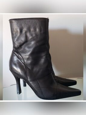 Sz 7 Black Candies Leather Mid Calf Boot